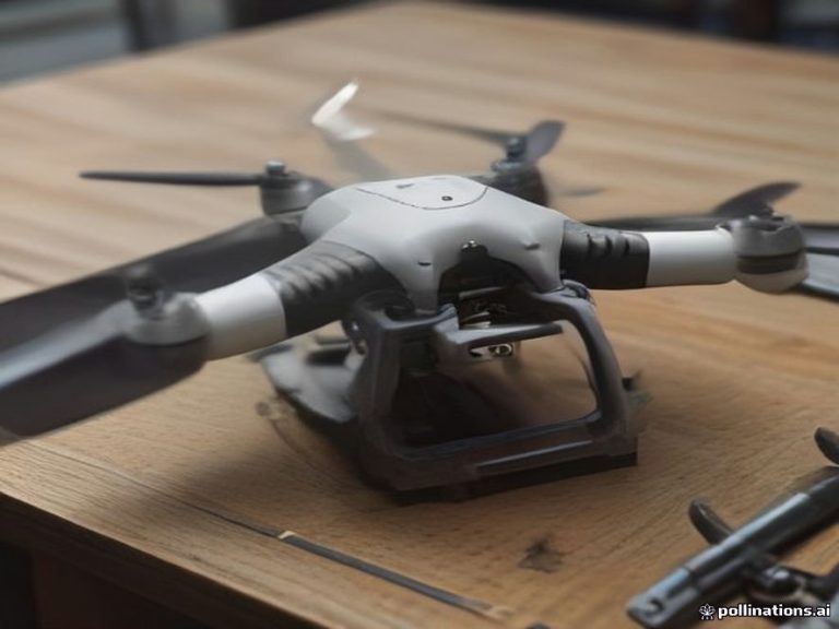 A quadcopter undergoing routine inspection on a workbench.